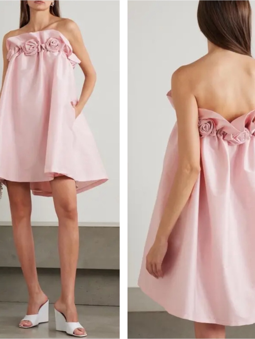 BERNADETTE Theodore Strapless Taffeta Floral Rosette Pink Mini Dress Size 4